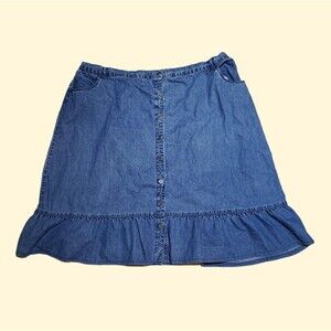 Vintage Cottagecore Boho Denim Ruffled Skirt Plus Size